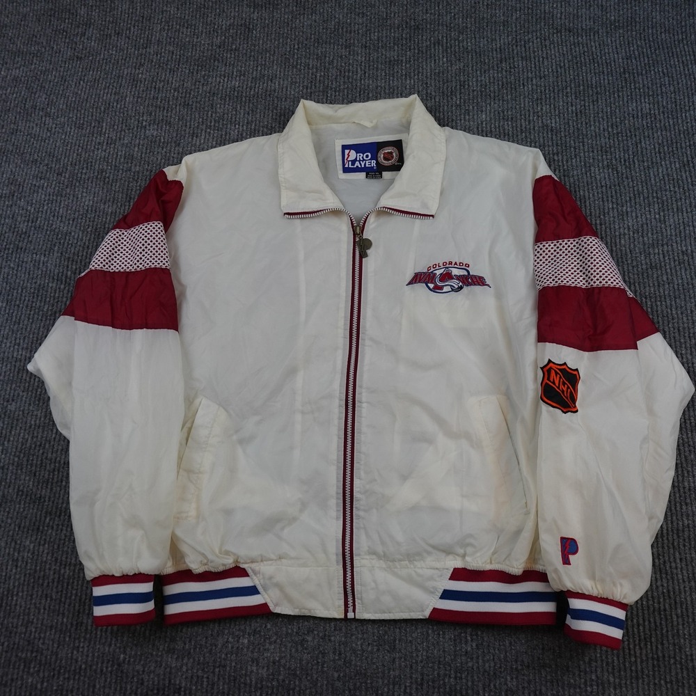Vintage Colorado Avalanche Jacket Mens XL White NHL Hockey Pro Player Zip 90s